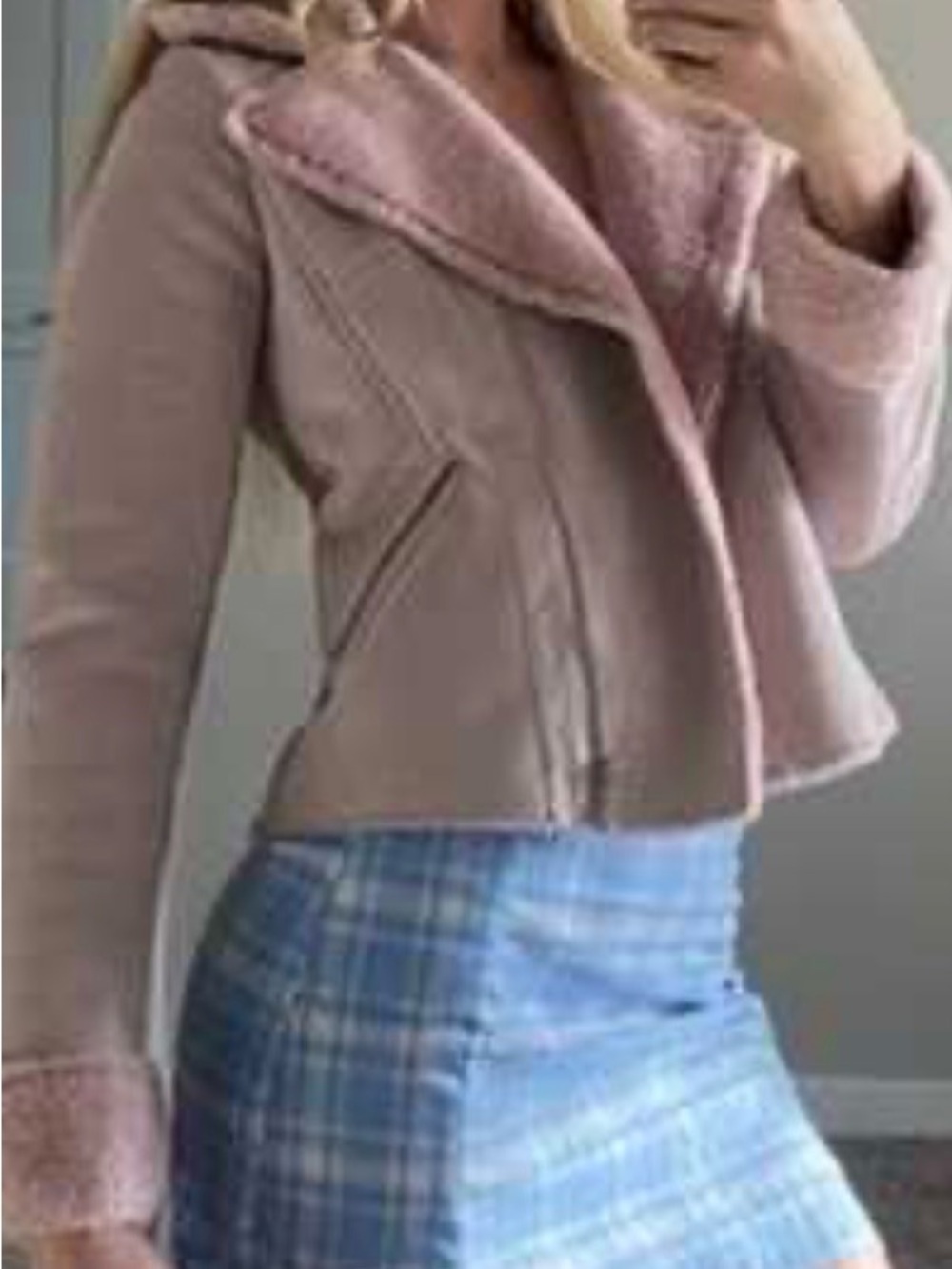 Kut from the Kloth Pale Pink Faux Shearling Moto Jacket